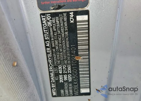 2001 Mercedes-Benz Clk 320 из США, поврежденный, VIN WDBLK65G01T091401